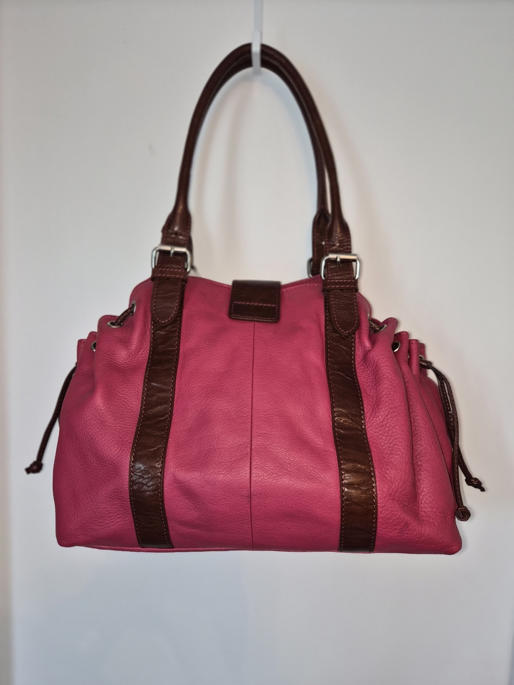 Stylish Pink and Brown Leather Tote Bag - Picture 2 of 8